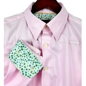 Egara Mens L Slim Fit Stretch Non Iron‎ Pink Floral Contrast Long Sleeve Shirt